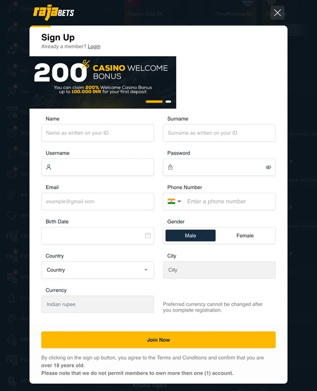 Rajabets registration