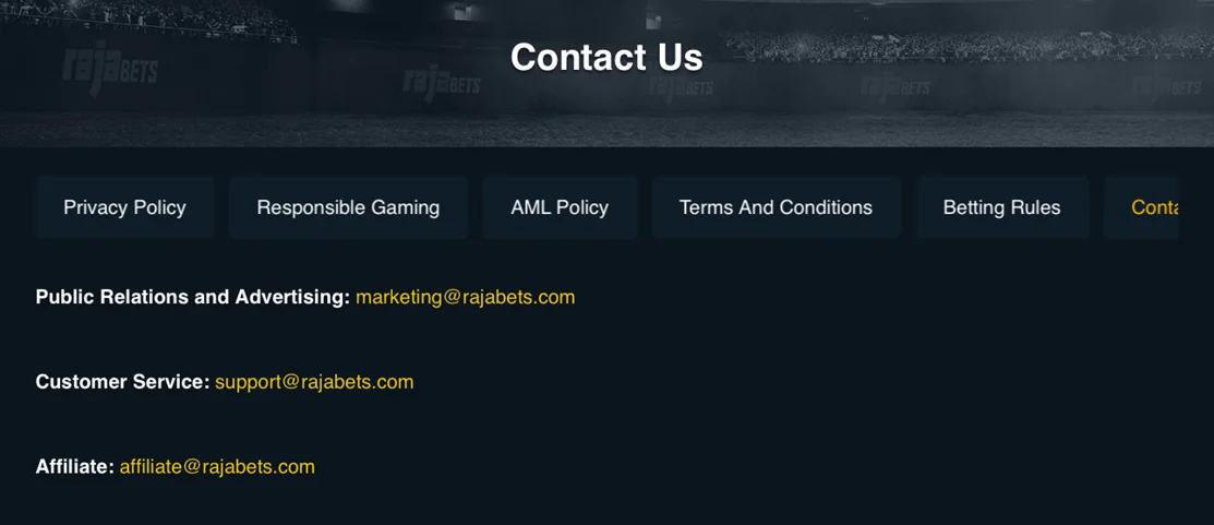 Rajabets customer support